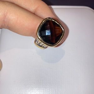 Cocktail Ring Brown Stone in Gold and Silver Setting